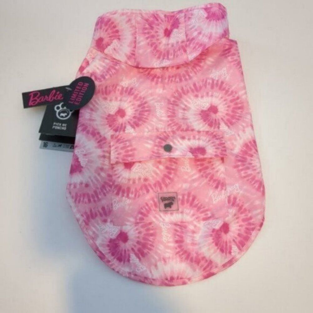 Canada Pooch X Barbie Limited Edition Pick Me Poncho Size 16" Pink/White Tie-dye